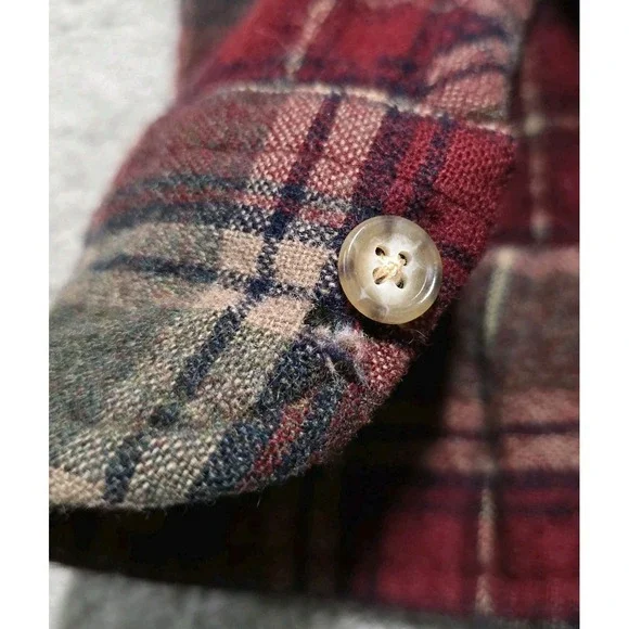 Pendleton Red Green Brown Plaid Virgin Wool Flannel Shirt Elbow Patch Mens M - Picture 11 of 16
